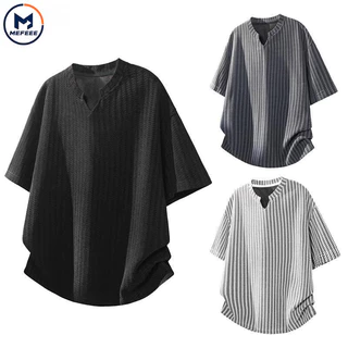 MEFEEE แห้งเร็วระบายอากาศผู้ชายคอวีผ้าไหมน้ําแข็งเสื้อยืดบางขนาดใหญ่ขนาดบวกฤดูร้อนสบายๆเสื้อกล้ามสวมใส่ทุกวันสีดําสีขาวสีเทา ม-5เอ็กแอล