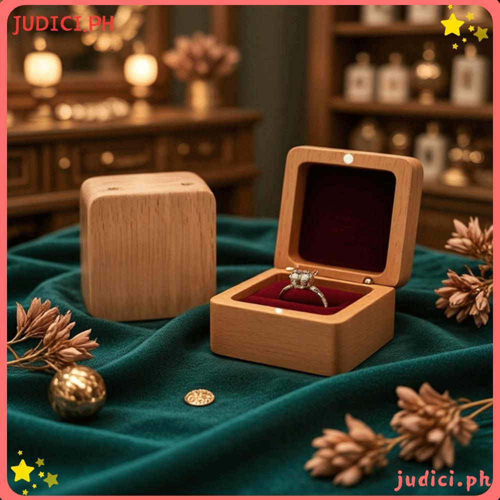 JUDICI กล่องไม้แหวน, ไม้กํามะหยี่เรียบง่ายหู Studs ,ประณีต Jewlery Storage Jewlery Organizer แหวน