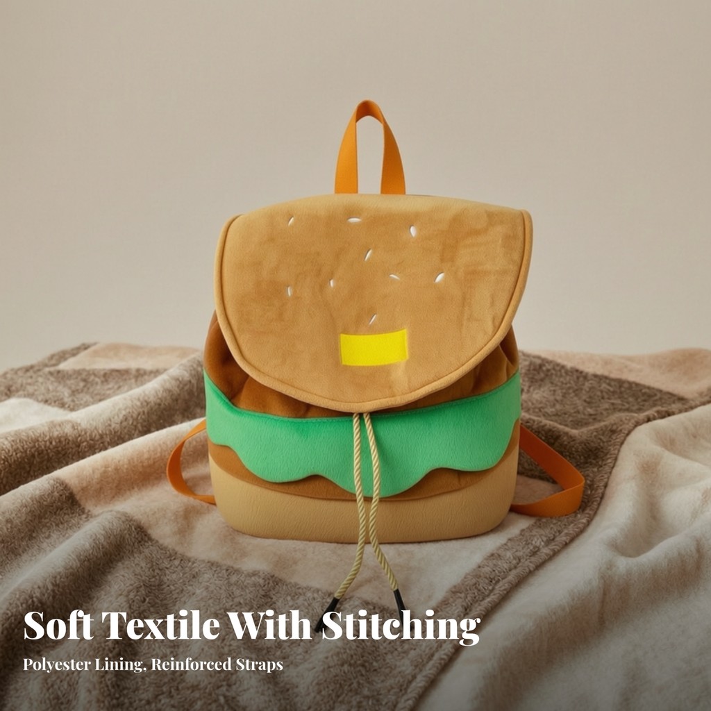 กระเป๋าเป้แฮมเบอร์เกอร์ Casual Cartoon Burger Bag Burger Bag กระเป๋าเป้ยัดไส้ 3D นุ่มสําหรับวัยรุ่น 
