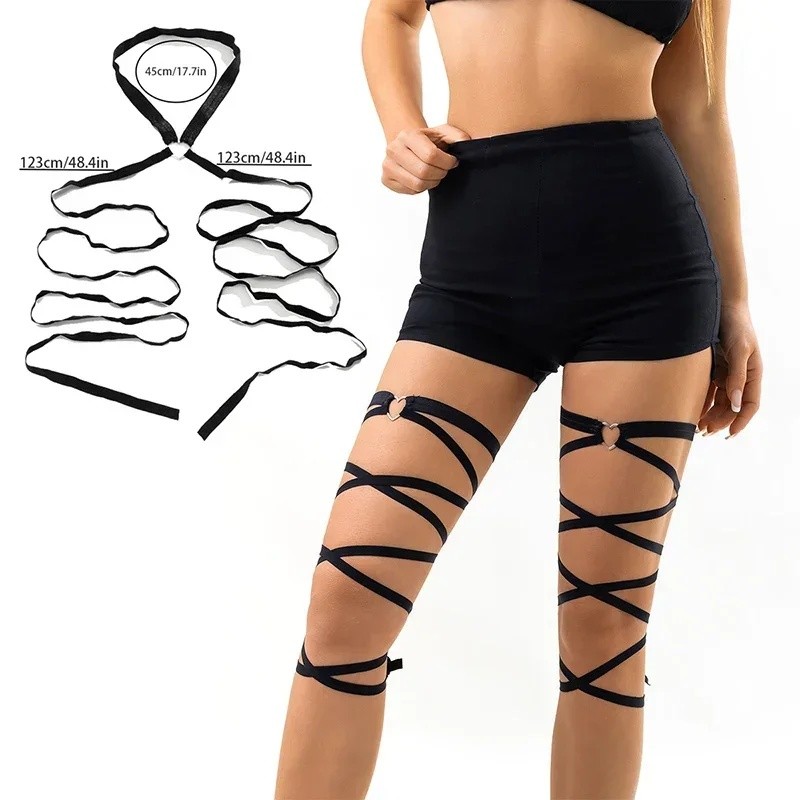 NovaThread Womens Gothic Black Harness Elastic Strap Leg Thigh Chain Cosplay Accessories