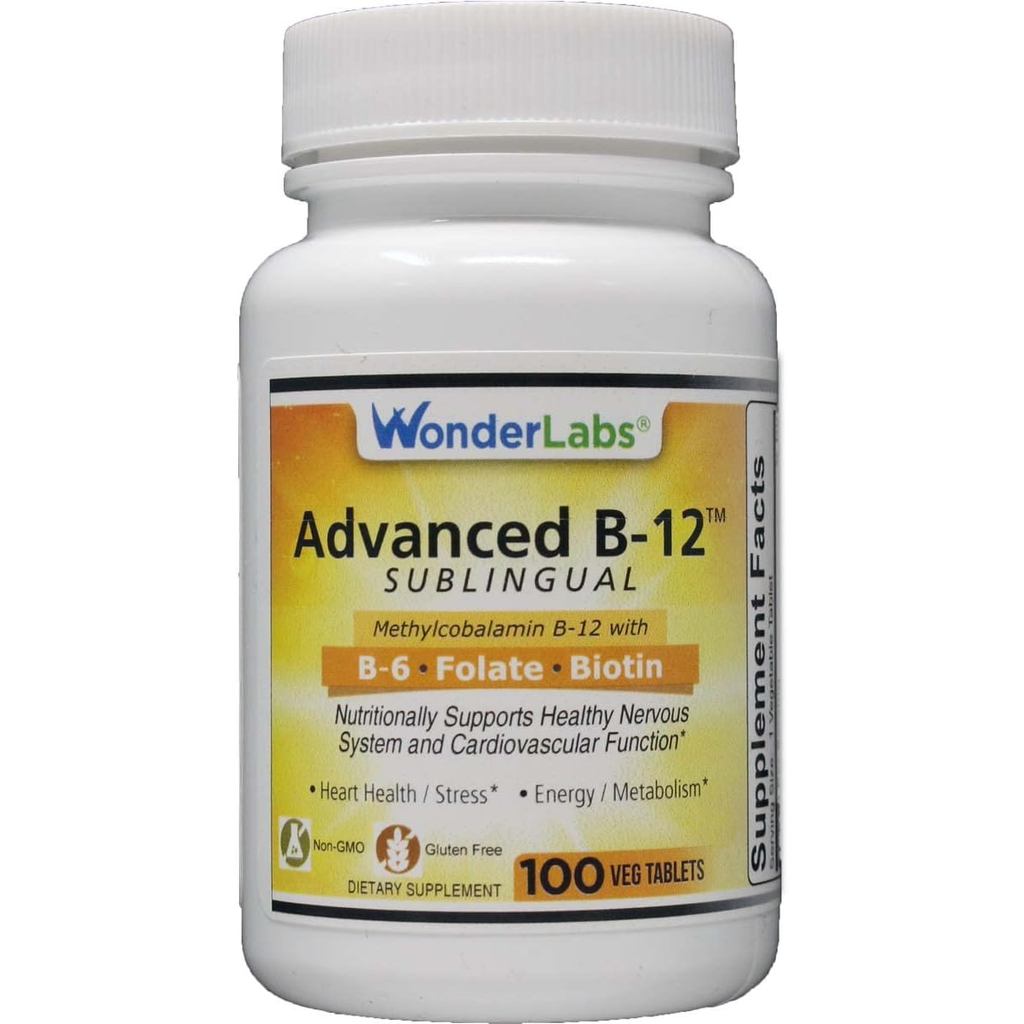 Wonder Laboratories Sublingual Vitamin B12 (1000 mcg), B6 (5mg), Folic Acid(400 mcg) & Biotin (25mcg