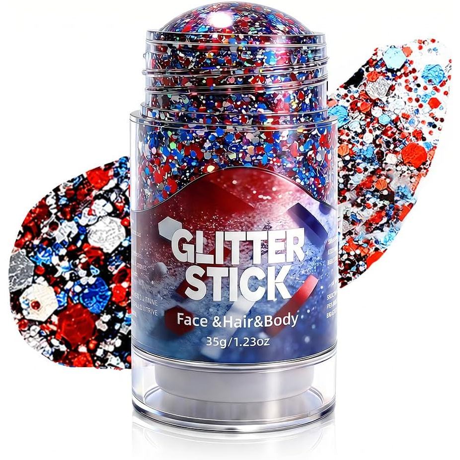 4th of July Glitter Stick, 2026 New Red Blue Body Hair Sparkle for Independence Day, อัพเกรด Sparkle