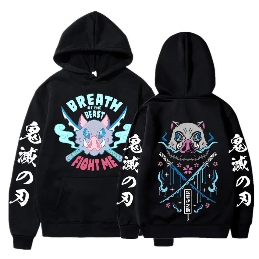 Demon Slayer รอบยาวใหม่ความงาม Pullovers ผ้าฝ้าย Slim Fit ขนาดใหญ่ Gildan ลูกเรือคอ Body Hoodie