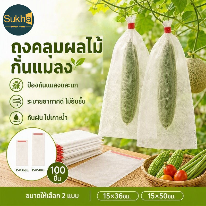 ถุงห่อผลไม้ ผ้าไม่ทอ กันแมลง ตาข่ายระบายอากาศ ใช้ซ้ำได้ 100ชิ้น สำหรับสวน ขนาด 15x36 15x50