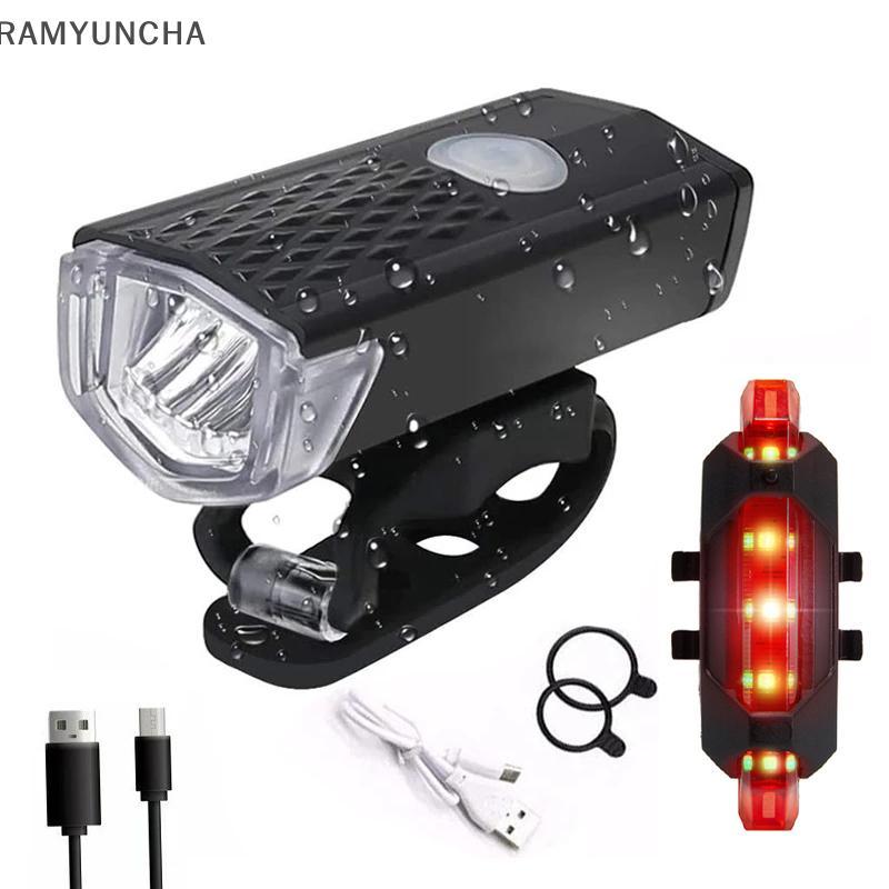 RAM ชุดไฟจักรยาน LED แบบชาร์จไฟได้ USB ไฟหน้าด้านหน้าและด้านหลังสําหรับจักรยานเสือหมอบ OTC