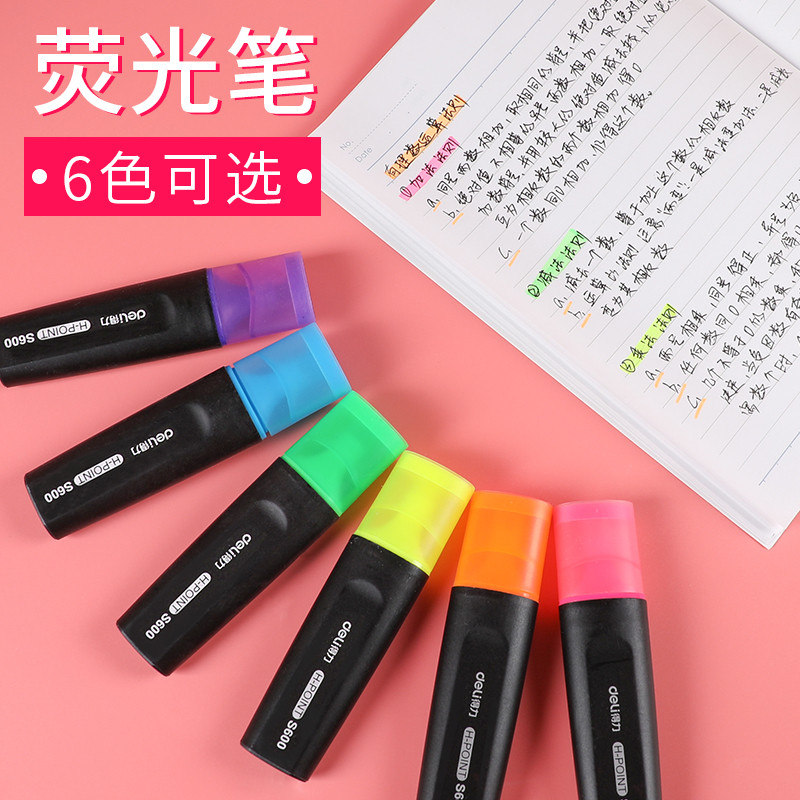Deli S600 Highlighter Color Highlighter Highlighter Highlighter Marker ปากกาสีปากกาสีน้ํา 6 สี