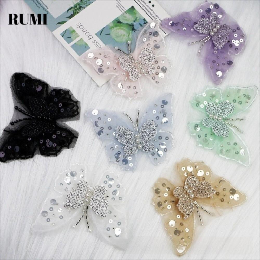 รูมิ‌ เลื่อมผีเสื้อ Applique,สองชั้นทอง-พ่นแพทช์ปัก,ชุดป้ายมือ-Sewn Fluttering Moth ตาข่ายเลื่อม DIY เสื้อผ้า Embellishment การเพิ่มประสิทธิภาพเสื้อผ้า