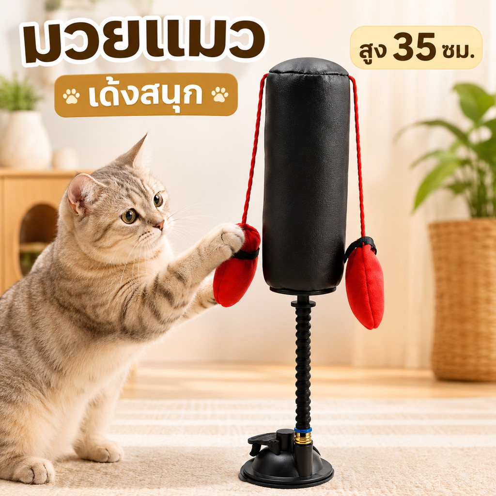 ของเล่นแมว เกมมวยแมว แท่งต่อยมวยแมว เด้งกลับได้ ดูดแน่นไม่ล้ม ของเล่นชกมวยแมว กระตุ้นพลัง เล่นในร่ม