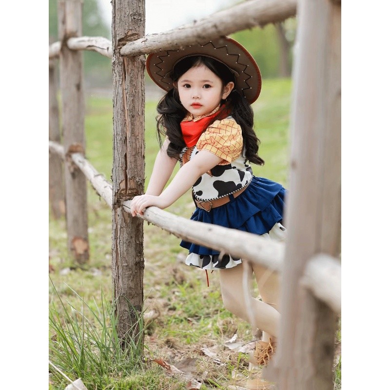 วันเด็ก Tris เสื้อผ้า Toy Story Girl Woody Denim Lolita Dress ชุดเจ้าหญิง