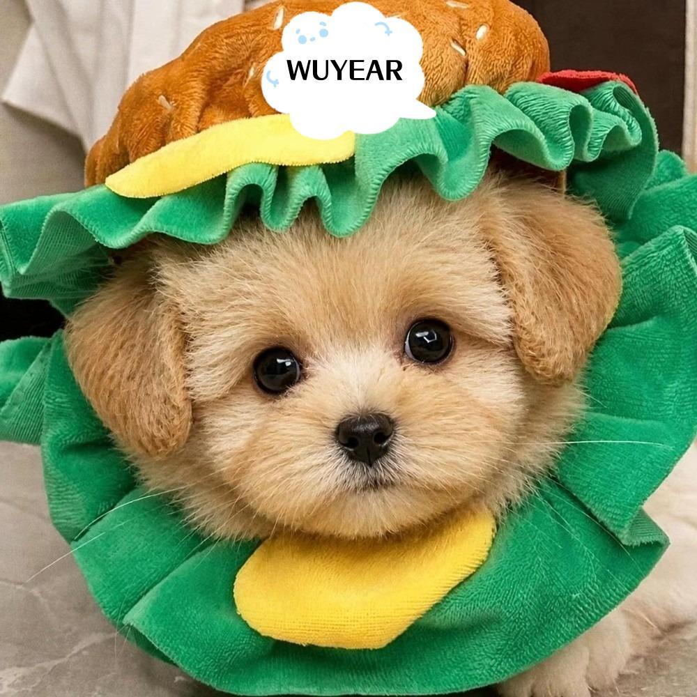 WUYEAR Pet Burger Hat, แฮมเบอร์เกอร์ Cross Dressing Cat Headgear, เทศกาลคอสเพลย์ตลกปรับหมวกสุนัขสําห