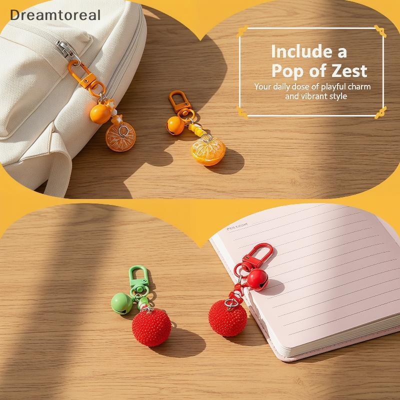 [DMT] Trendsetting 3D Fruit Keychain Resin Lychee Orange Bell Charm สําหรับกระเป๋าและกระเป๋า