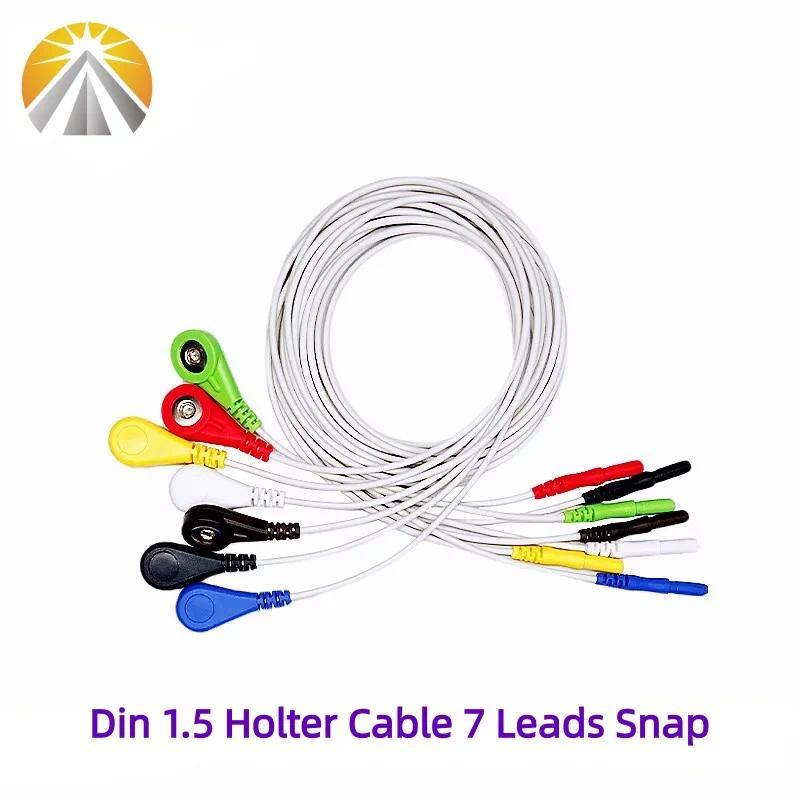 【QJ】Holter Recorder ECG ผู้ป่วยสาย Din 1.5 7 Leads Snap 4.0 มาตรฐาน IEC สําหรับ Din1.5 MM Holter Rec