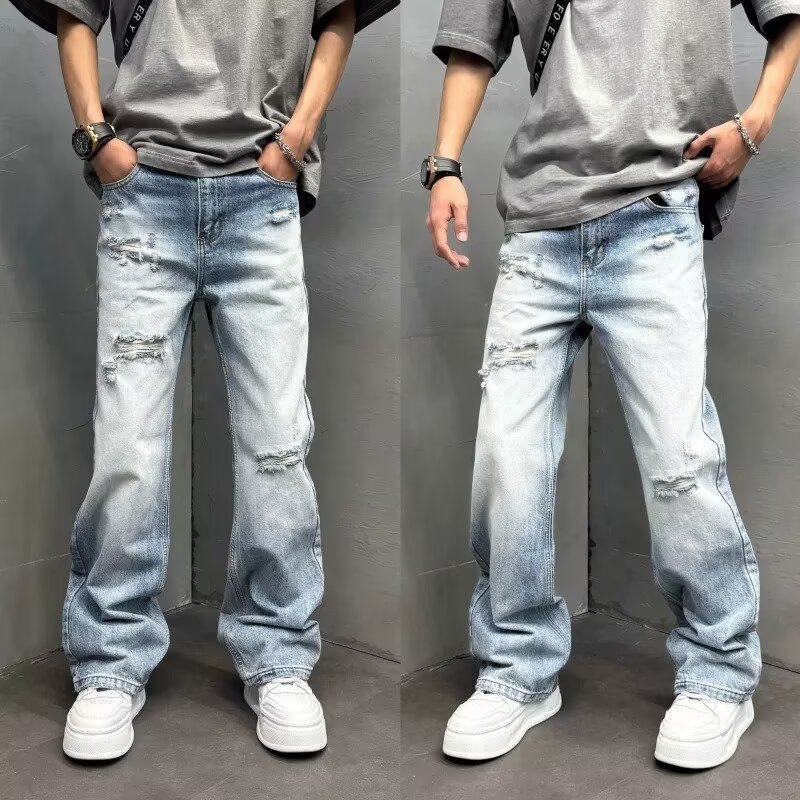 NXGEN American High Street Ripped Jeans Men Retro Washed Distressed cleanfit Micro-Flaw กางเกงขายาวผ