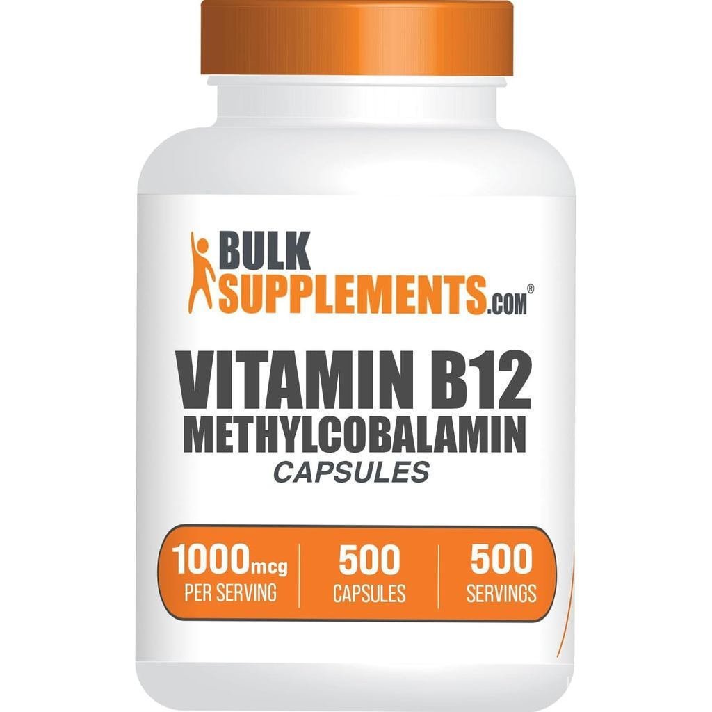 Bulkplements.com วิตามิน B12 Methionine Capsules-วิตามินบี 12 1000 ไมโครกรัมสําหรับเสริมพลังงาน-กลูเ