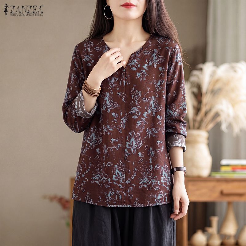 ZANZEA เสื้อยืดพิมพ์ลายคอวีแฟชั่นเกาหลีสําหรับผู้หญิง — صورة 6