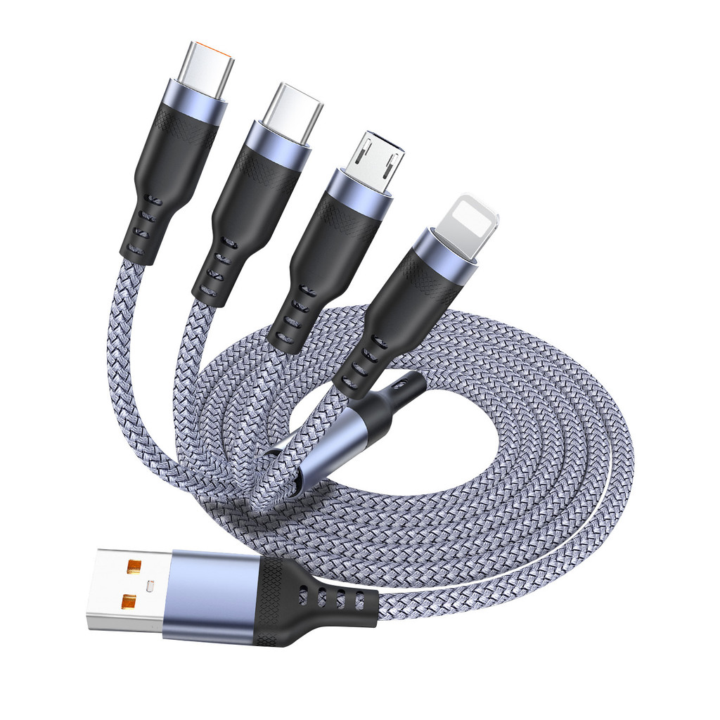 4-in-1 USB to Dual Type-C + Micro USB + Lighting Fast Charging Cable, for iPhone/Samsung Phone, Tabl