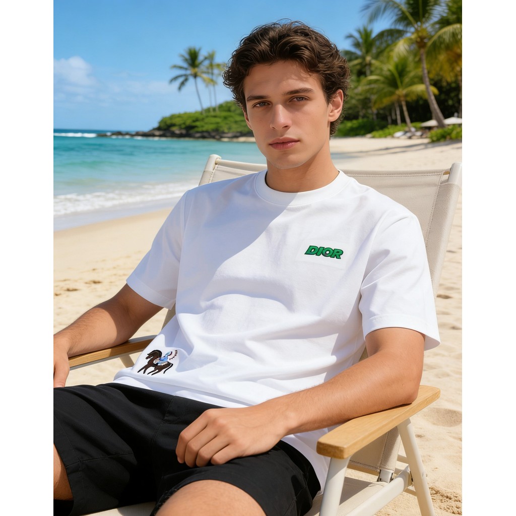 DIOR/DIOR/2026 ต้นฤดูใบไม้ผลิสไตล์ใหม่เสื้อยืดแขนสั้นผู้ชายสไตล์ผู้หญิงสไตล์คู่ที่มีสีสันผ้าฝ้ายแท้ 