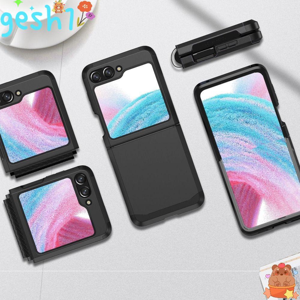 GESH1 สําหรับ Z Flip 5, เกราะ PC TPU เคสโทรศัพท์, ป้องกันคลุมทั้งหมดบานพับโทรศัพท์มือถือสําหรับ Gala