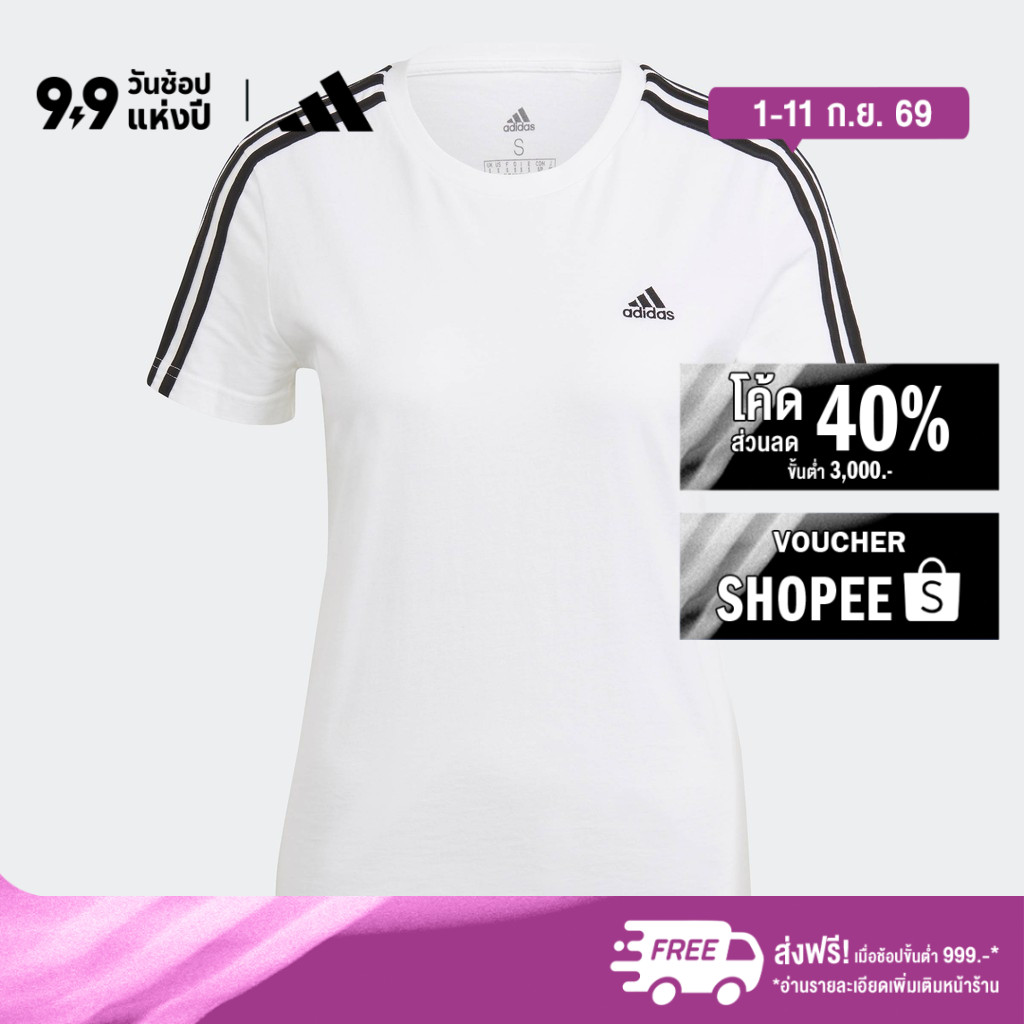 adidas ไลฟ์สไตล์ เสื้อยืด Essentials Slim 3-Stripes ผู้หญิง สีขาว GL0783