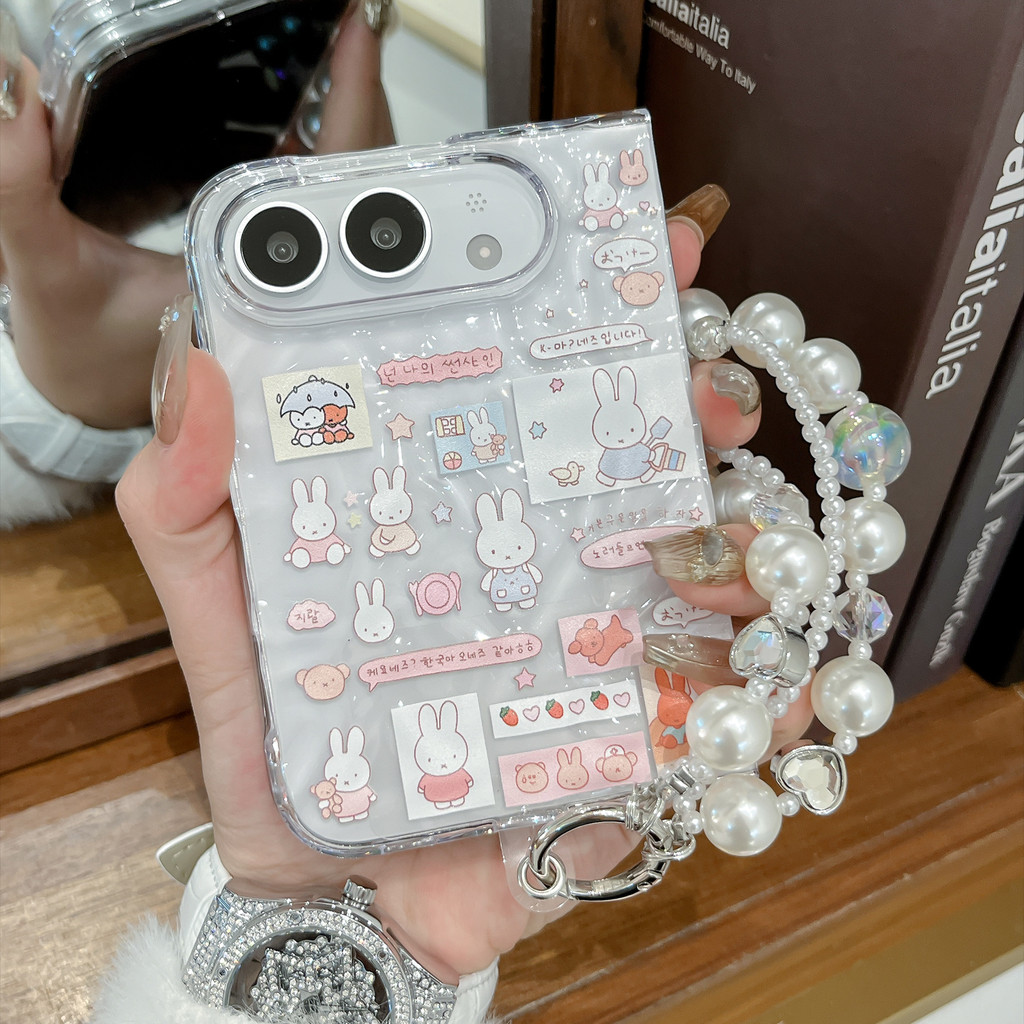 การ์ตูน น่ารัก Miffy Bunny ริ้วรอย เคส สำหรับ iPhone Duo Wide พับ Case ป้องกันการตก พลิกปก เคส