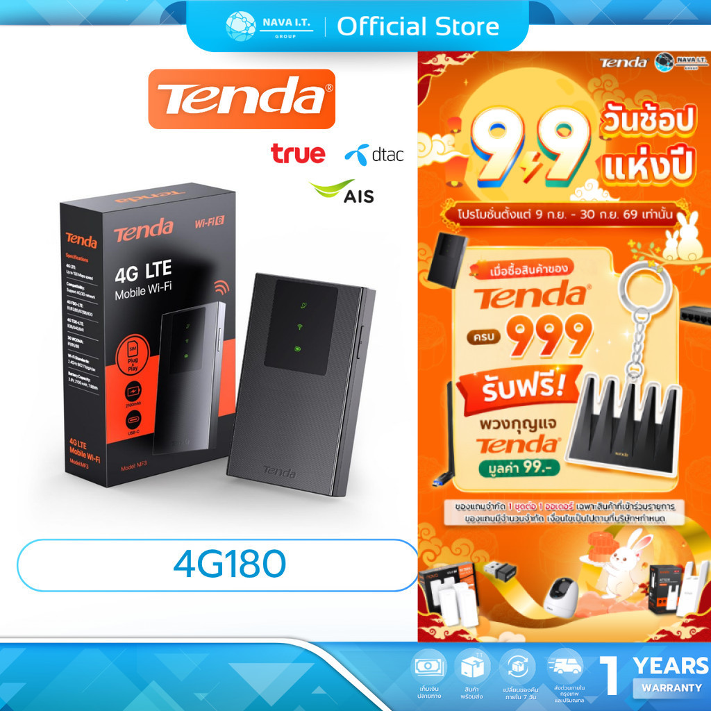 (มีส่งด่วน) TENDA (4G180 v4.0) 4G LTE Mobile Wi-Fi พอกเก็ตไวไฟ รับประกัน 1 ปี