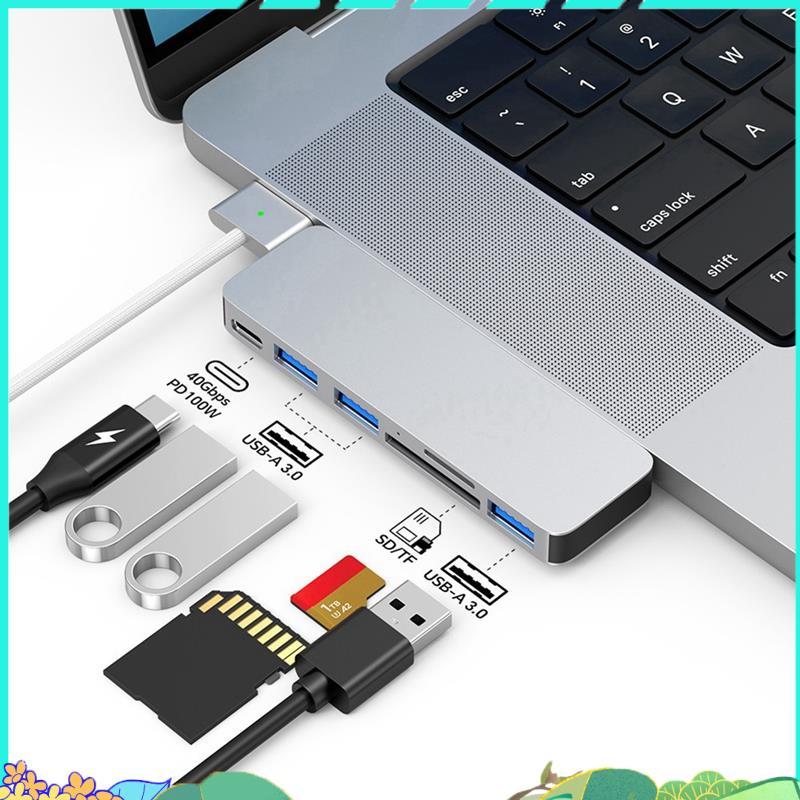 6IN1 Type-C Hub ไปยังอะแดปเตอร์ที่รองรับสําหรับ 3 USB C Hub 3.0 TF SD Reader Slot PD 100w Hub