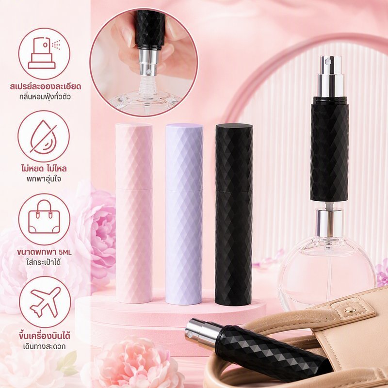 พร้อมส่ง🥰ขวดน้ําหอมเปล่า ขวดแบ่งน้ําหอมพกพา 5ml หัวสเปรย์กดง่าย สําหรับเดินทาง สามารถขึ้นเครื่องบินได้