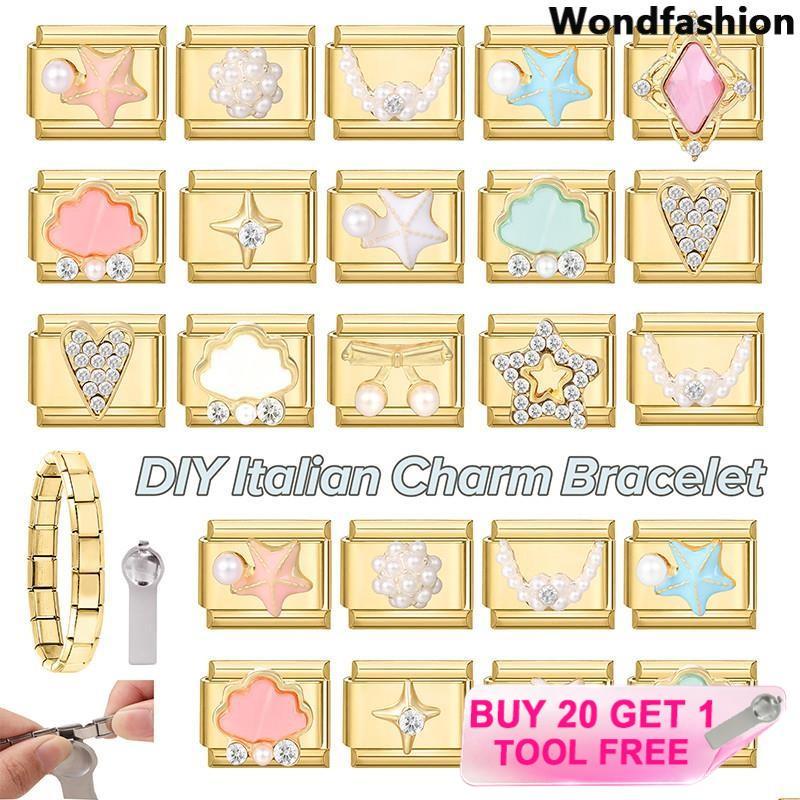 สร้อยข้อมืออิตาเลียน[charm]สไตล์เรโทร ทำจากสแตนเลส กว้าง 9 มม. ปรับขนาดได้ สำหรับคนที่ชอบเครื่องประดับแบบเอง