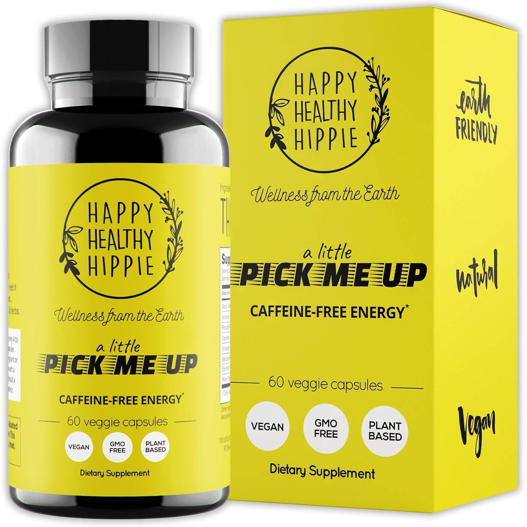 Happy สุขภาพดี Hippie Caffeine ปราศจาก พลังงาน เม็ด, 7 สมุนไพร คอมเพล็กซ์, 60 ชิ้น