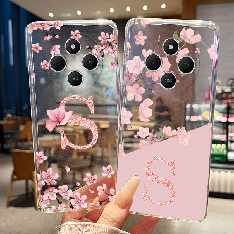 สําหรับ Redmi 14C 4G 5G/Poco C75 กรณีดอกไม้ซิลิโคนโปร่งใส Slim สําหรับ Redmi14C PocoC75 ปกหลัง