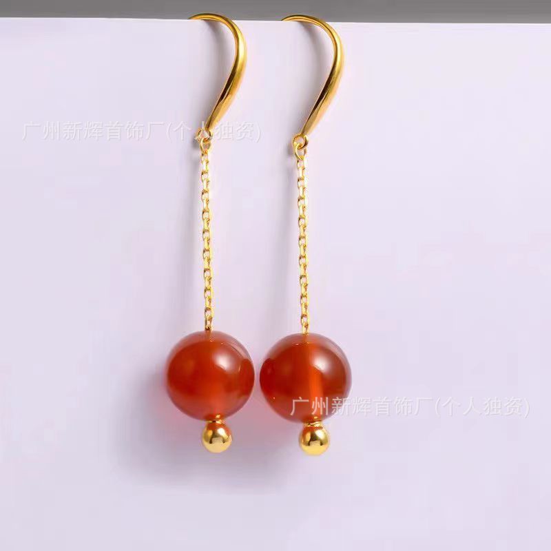 สินค้าใหม่/High-End Simple Plated 18k Universal Ear Hook Golden Round Bead Ear Line Pearl Empty Hold