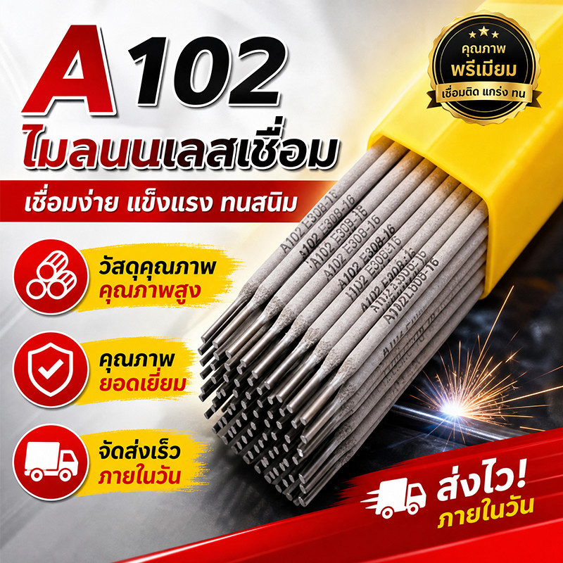 ลวดเชื่อมสแตนเลสไฟฟ้า AWS E308 16 308L ห่อ แพ็ค 1 กก 2.5×300 มม. / 3.2×350 มม. แนวเชื่อมเรียบ
