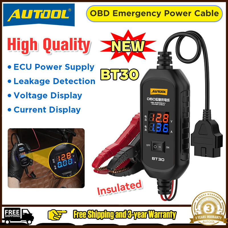 AUTOOL BT30 รถ OBD2 เครื่องมือเปลี่ยนแบตเตอรี่ สายจ่ายไฟฉุกเฉิน