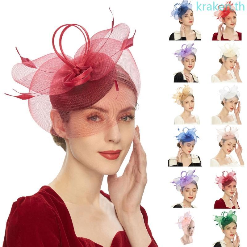 KRA Elegant Fascinator Hat 20s Tophat All-match สําหรับเจ้าสาวงานแต่งงาน