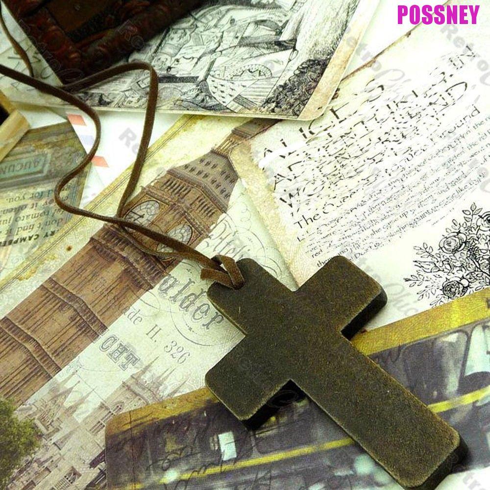 POSSNEY Jewelry Retro Vintage Sweater Chains Wooden Christian Leather Brown Gift Pendant
