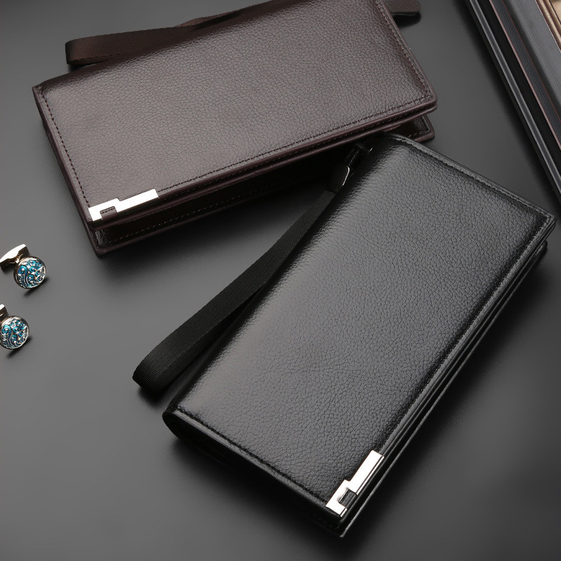 กระเป๋าสตางค์ผู้ชายกระเป๋าสตางค์ Anti-Theft แปรง Anti-Degaussing ยาวซิป Multi-Layer Multi-Card Slot 