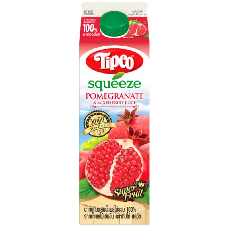 ทิปโก้สควีซน้ำทับทิมผสมน้ำผลไม้รวม100เปอร์เซ็นต์พาสเจอร์ไรส์ 1ลิตร Tipco Pomegranate Juice 1L