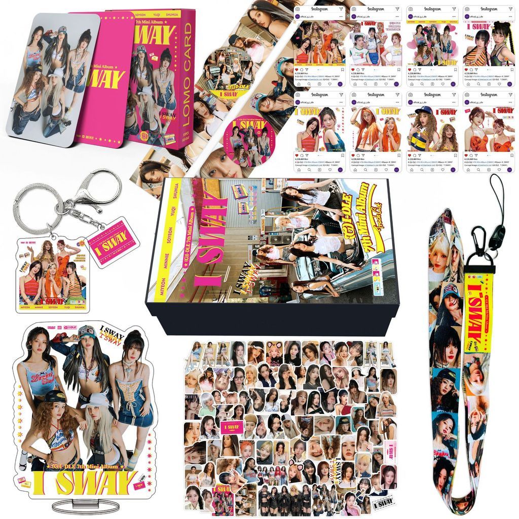 GIDLE เพลง Yuqi สินค้าพวงกุญแจสติกเกอร์กล่องของขวัญอัลบั้มใหม่ I SWAY Photocard Lanyard Gift Pack gi