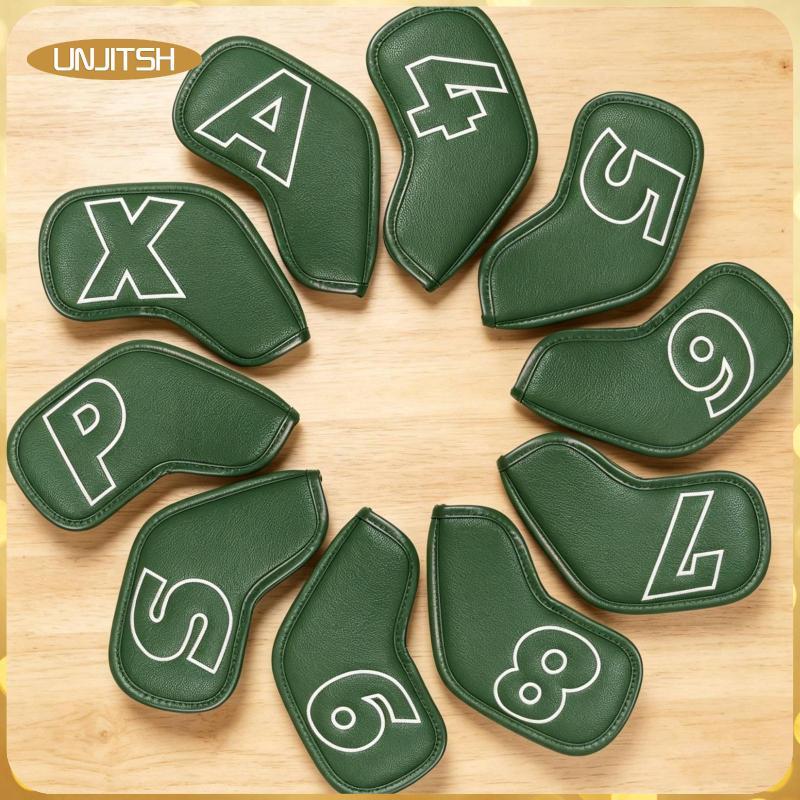 [unjitsh] Golf Iron Head Cover Set PU Leather Protection Cover Golf Club Iron Set Marked Headcovers 