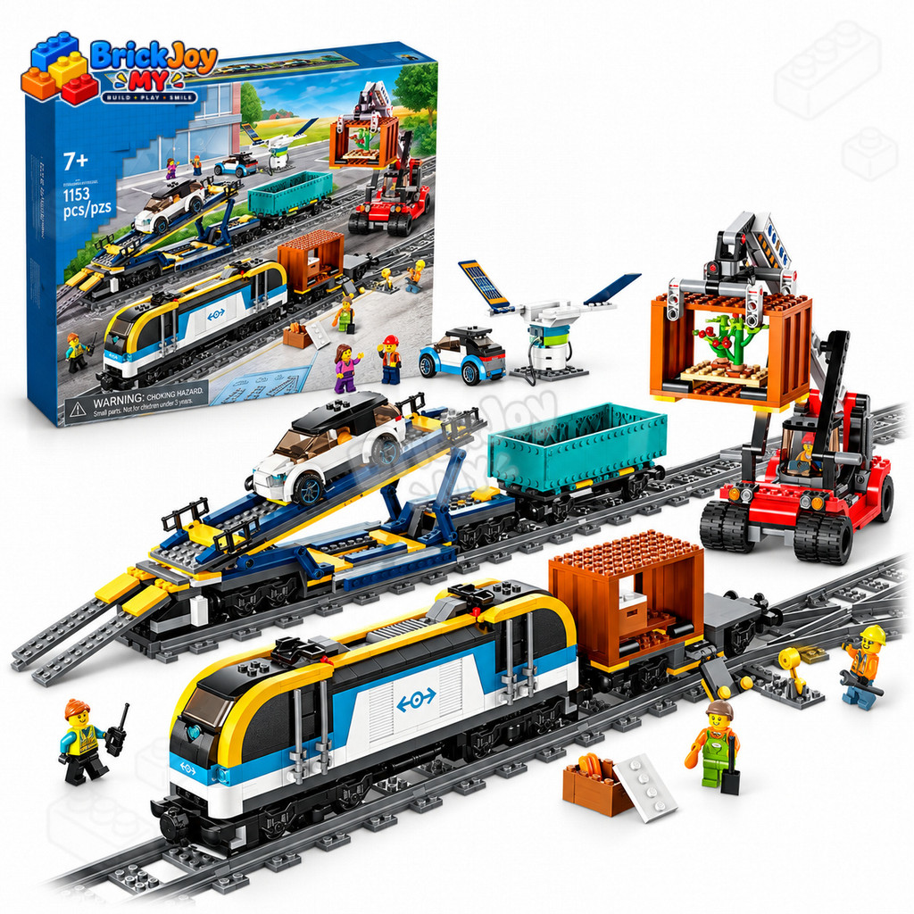 60336 Freight Train Building Blocks ชุด City Cargo รถไฟคอนเทนเนอร์ Flatbed รถบรรทุกรถไฟอิฐของเล่นของ