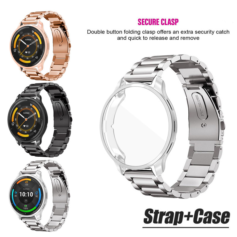 สายสแตนเลส 2in1 พร้อมเคสป้องกันหน้าจอสําหรับ Garmin Venu 3 / Vivoactive 6 / Vivoactive 5