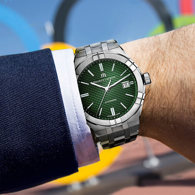 Maurice Lacroix Amy Watch AIKON Series ของแท้อย่างเป็นทางการ Green Face สายเหล็กนาฬิกากลไกผู้ชายสไตล