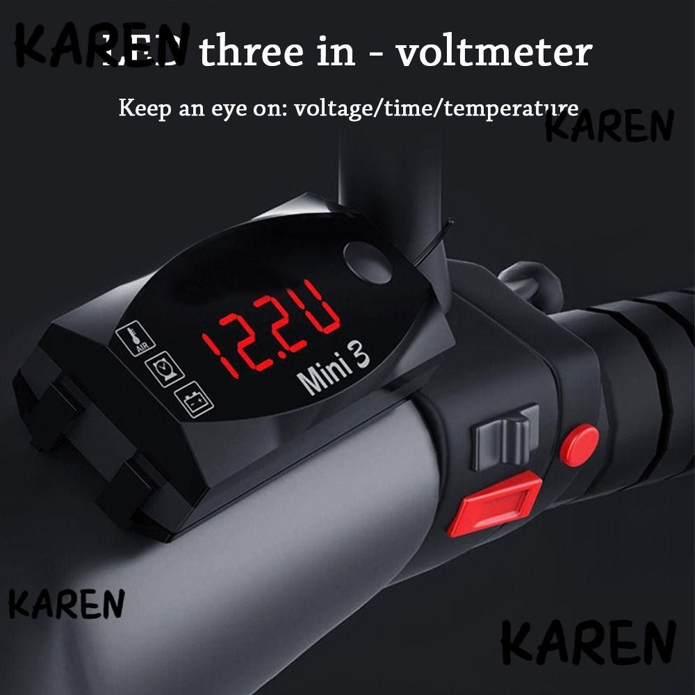 KARENGOODS นาฬิกาเวลาดิจิตอล 3 In 1 สําหรับรถจักรยานยนต์สกู๊ตเตอร์รถเรือกันน้ํา IP67 โวลต์มิเตอร์