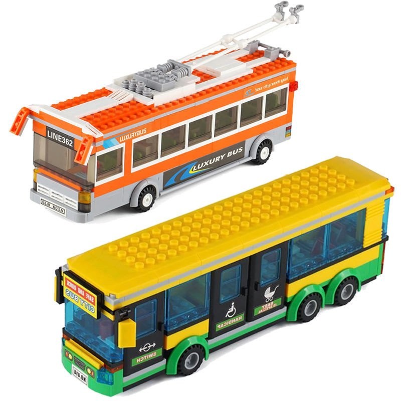 SG City Bus Station Double-Decker Bus Bus School Bus Model Educational Assembly Compatible Building 