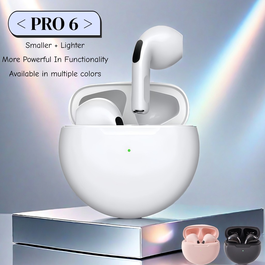 หูฟังไร้สาย Pro6 ในหู บลูทู ธ 5.0 การออกแบบวงกลม ไมโครโฟนที่ชัดเจนสำหรับการโทรด้วยเสียง คุณภาพเสียงที่ซื่อสูง