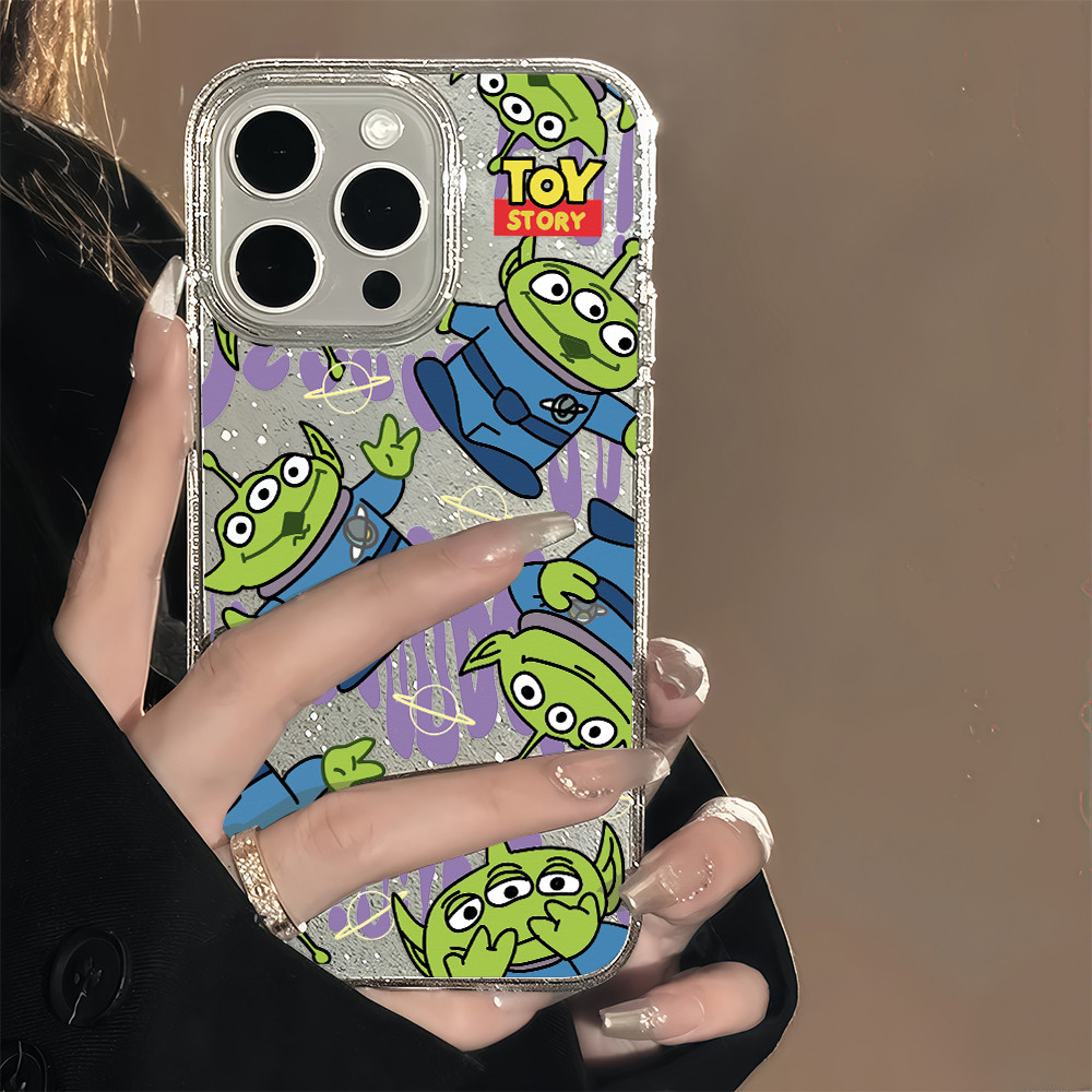 CODที่ไทย เคสโทรศัพท์14 เอเลี่ยนตลก เคสใสนิ่มกลิตเตอร์แวววาว For IPhone13 14 11 12Pro 16 15 Promax 6/7/8 Plus X XR XSMAX
