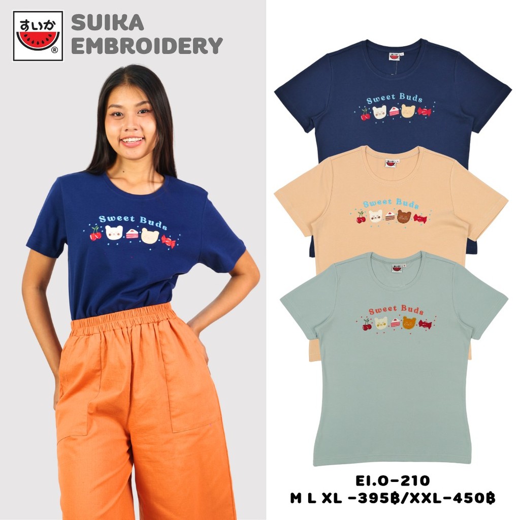 เสื้อแตงโม (SUIKA) - เสื้อยืดคอกลมแขนสั้นลายปัก   ( EI.O-210 )