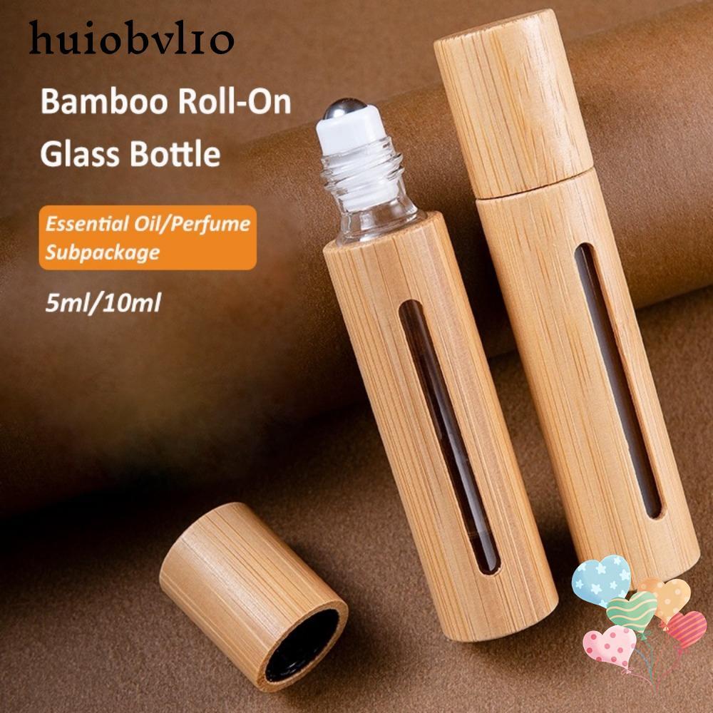 HUIOBVLTH ขวดลูกกลิ้ง,ชุดเดินทางขนาดเล็กไม้ไผ่ม้วนบนขวด,ของขวัญพร้อมลูกกลิ้งสแตนเลส 3ml/5ml/10ml/15m