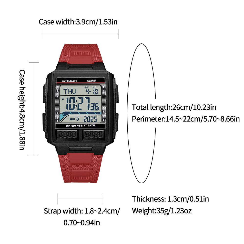 SANDA 2212 ใหม่แฟชั่นนาฬิกาผู้ชายจอแสดงผลดิจิตอลกันน้ําชายสปอร์ตกลางแจ้งนาฬิกาของขวัญ - รูปที่ 5