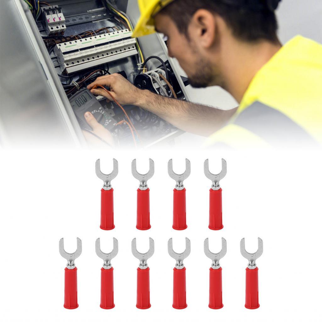 Meily_fun.th 10 ชิ้นส้อม Spade ปลั๊กกล้วยตัวเชื่อมต่อสายไฟทองเหลือง PVC 4 มิลลิเมตรรู 8 มิลลิเมตร U 